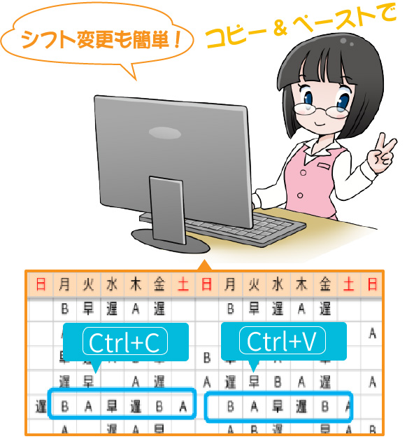 コピー&ペーストでシフト変更も簡単
